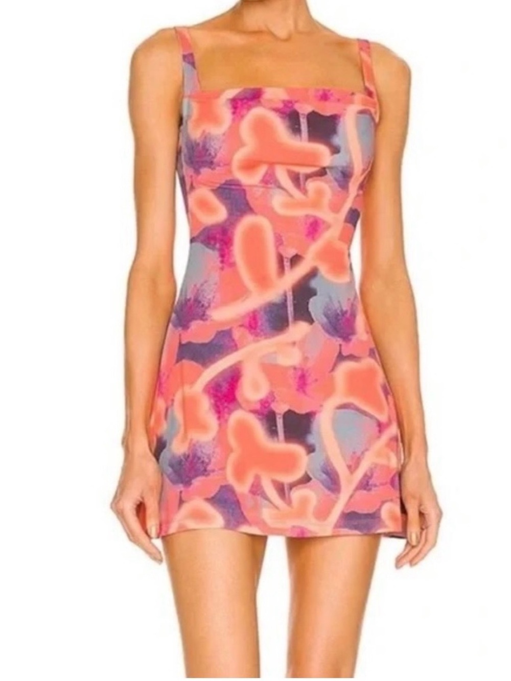 Miaou Neon Pink and Coral Abstract Mini Dress